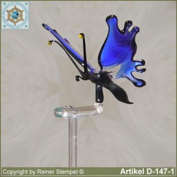 Flowers rods, orchids rods, flowers holders made ??of glass with glass animal butterfly blue