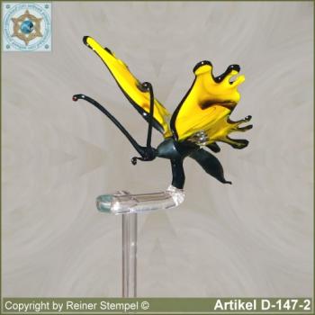 Flowers rods, orchids rods, flowers holders made ??of glass with glass animal butterfly yellow