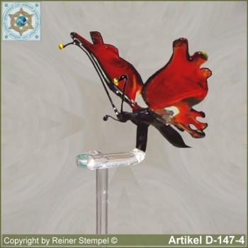 Flowers rods, orchids rods, flowers holders made ??of glass with glass animal butterfly red