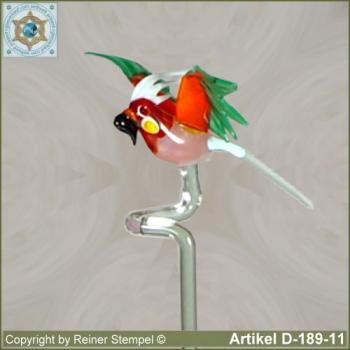 Flowers rods, orchids rods, flowers holders made ??of glass with glass bird Parrot Murano glass red orange green white