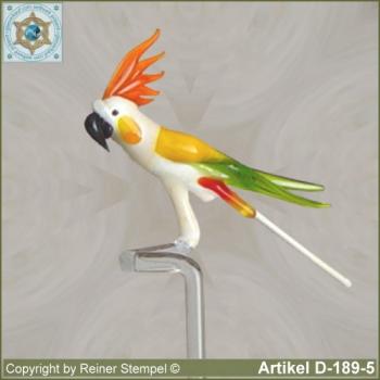 Flowers rods, orchids rods, flowers holders made ??of glass with glass bird Parakeet Murano glass white Multicolor