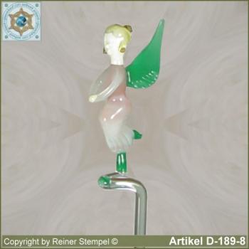 Flowers rods, orchids rods, flowers holders made ??of glass with glass figurine Angel Murano glass white rose green